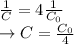 \frac{1}{C}=4\frac{1}{C_0}\\\rightarrow C=\frac{C_0}{4}
