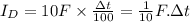 I_D=10F\times \frac{\Delta t}{100} =\frac{1}{10} F.\Delta t