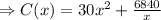 \Rightarrow C(x)=30x^2+\frac{6840}{x}