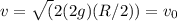 v=\sqrt(2(2g)(R/2))=v_0