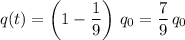 \displaystyle q(t) = \left(1 - \frac{1}{9}\right) \, q_0 = \frac{7}{9}\, q_0