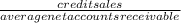 \frac{credit sales}{average net accounts  receivable}