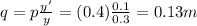 q=p\frac{y'}{y}=(0.4) \frac{0.1}{0.3}=0.13 m