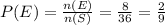 P(E) =\frac{n(E)}{n(S)} = \frac{8}{36}  = \frac{2}{9}