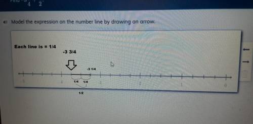 Find -3 3/4 + 1/2:model the expression in a number line by drawing an arrow