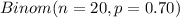 Binom(n=20, p=0.70)