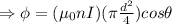 \Rightarrow \phi =( \mu_0nI)(\pi \frac{d^2}4)cos \theta