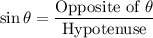 $\sin \theta = \frac{\text{Opposite of }\theta}{\text{Hypotenuse}}