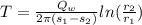 T=\frac{Q_{w} }{2\pi (s_{1}-s_{2} ) } ln(\frac{r_{2} }{r_{1} } )