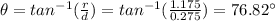 \theta=tan^{-1}(\frac{r}{d})=tan^{-1}(\frac{1.175}{0.275})=76.82^{\circ}