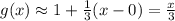 g(x)\approx1+\frac{1}{3} (x-0)=\frac{x}{3}