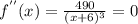 f^{''}(x)=\frac{490 }{(x+6)^{3}} =0