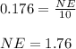 0.176 = \frac{NE}{10} \\\\NE = 1.76