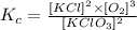K_c=\frac{[KCl]^2\times [O_2]^3}{[KClO_3]^2}
