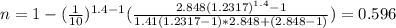 n=1-(\frac{1}{10} )^{1.4-1} (\frac{2.848(1.2317)^{1.4}-1 }{1.41(1.2317-1)*2.848+(2.848-1)} )=0.596
