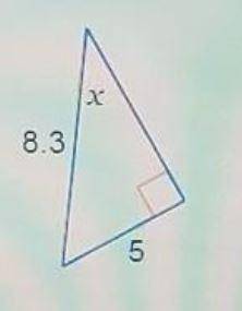 In which triangle is the measure of the unknown angle, x, equal to the value of sin^-1[5/8.3]