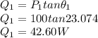 Q_{1}= P_{1} tan \theta_{1} \\Q_{1}= 100tan 23.074\\Q_{1}= 42.60 W