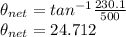 \theta_{net} = tan^{-1} \frac{230.1}{500} \\\theta_{net} = 24.712