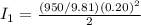 I_1 = \frac{(950/9.81)(0.20)^2}{2}