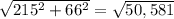 \sqrt{215^2+66^2}=\sqrt{50,581}