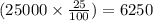 (25000 \times \frac{25}{100}) = 6250