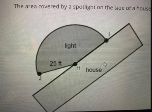 The area covered by a spotlight on the side of a house is 954 square feet, as seen in the diagram be