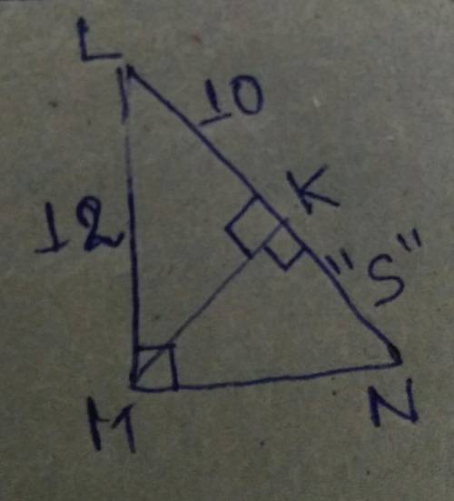 8. In right triangle LMN shown below, altitude MK is drawn to LN from M. IF LM = 12 and LK =10, then