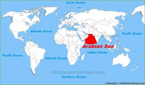 Where is the Arabian Sea located on the map above? A. Letter A B. Letter B C. Letter C D. Letter D