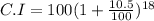 C.I = 100(1+\frac{10.5}{100} )^{18}