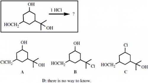 If the compound below containing three types of alcohols were exposed to only 1 equivalent of hcl, w