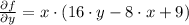 \frac{\partial f}{\partial y} = x \cdot (16\cdot y - 8\cdot x + 9)