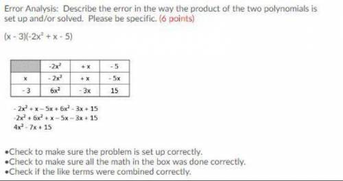 Error Analysis: Describe the error in the way the product of the two polynomials is set up and/or so