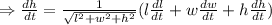 \Rightarrow \frac{dh}{dt}=\frac{1}{\sqrt{l^2+w^2+h^2}}(l\frac{dl}{dt}+w\frac{dw}{dt}+h\frac{dh}{dt})