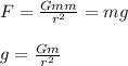 F = \frac{Gmm}{r^2} = mg\\\\g = \frac{Gm}{r^2}