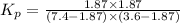 K_p=\frac{1.87\times 1.87}{(7.4-1.87)\times (3.6-1.87)}