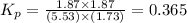 K_p=\frac{1.87\times 1.87}{(5.53)\times (1.73)}=0.365