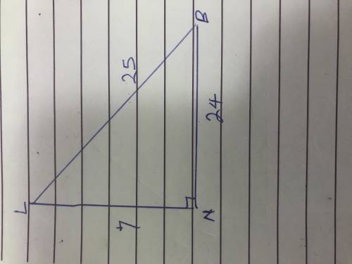 A right triangle has side lengths 7, 24, and 25 as shown below. Use these lengths to find tan B, sin