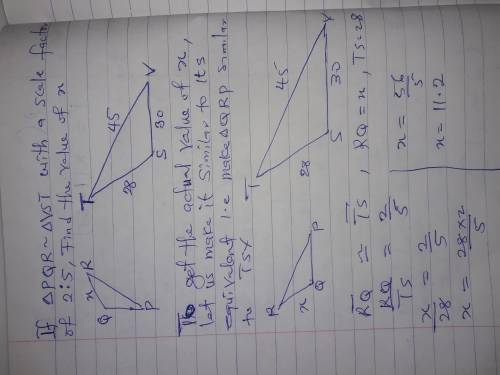 4. (triangles) PQR - VSTwith a scale factor of 2:5. find the value of x