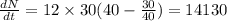 \frac{dN}{dt} = 12 \times 30(40 - \frac{30}{40}) = 14130