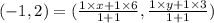 (-1,2) = (\frac{1\times x + 1\times6}{1 + 1} , \frac{1\times y + 1\times3}{1 + 1})
