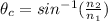 \theta_c = sin^{-1} (\frac{n_2}{n_1})
