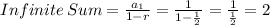 Infinite\,Sum=\frac{a_1}{1-r} = \frac{1}{1-\frac{1}{2} } =\frac{1}{\frac{1}{2} } =2