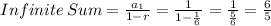 Infinite\,Sum=\frac{a_1}{1-r} = \frac{1}{1-\frac{1}{6} } =\frac{1}{\frac{5}{6} } =\frac{6}{5}