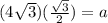 (4\sqrt3)(\frac{\sqrt3}{2})= a