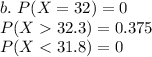 b. \ P(X=32)=0\\P(X32.3)=0.375\\P(X