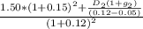 \frac{1.50*(1+0.15)^{2} + \frac{D_{2} (1 + g_{2})}{(0.12 - 0.05)}}{(1+0.12)^{2}}