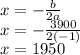 x=-\frac{b}{2a}\\x=-\frac{3900}{2(-1)}\\x=1950
