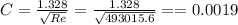 C=\frac{1.328}{\sqrt{Re} } =\frac{1.328}{\sqrt{493015.6} } ==0.0019