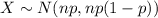 X\sim N(np, np(1-p))