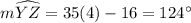 m \widehat{Y Z}=35(4)-16=124^{\circ}